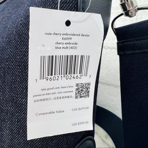 Kate Spade Denim Cherry Embroidered Rosie CrossbodyShoulder Bag & Coin Purse - Picture 11 of 11